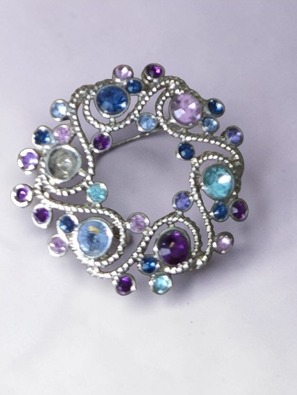 Silver-tone Multicolor Crystal Wreath Brooch - Women Jewelry